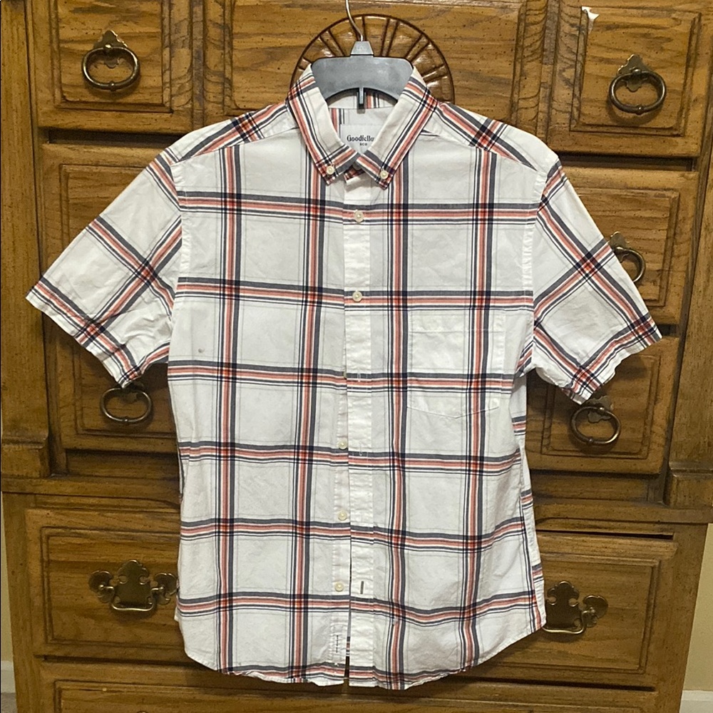 Goodfellow & Co S/S Button Down Shirt Slim Fit Orange and Black Plaid Size M